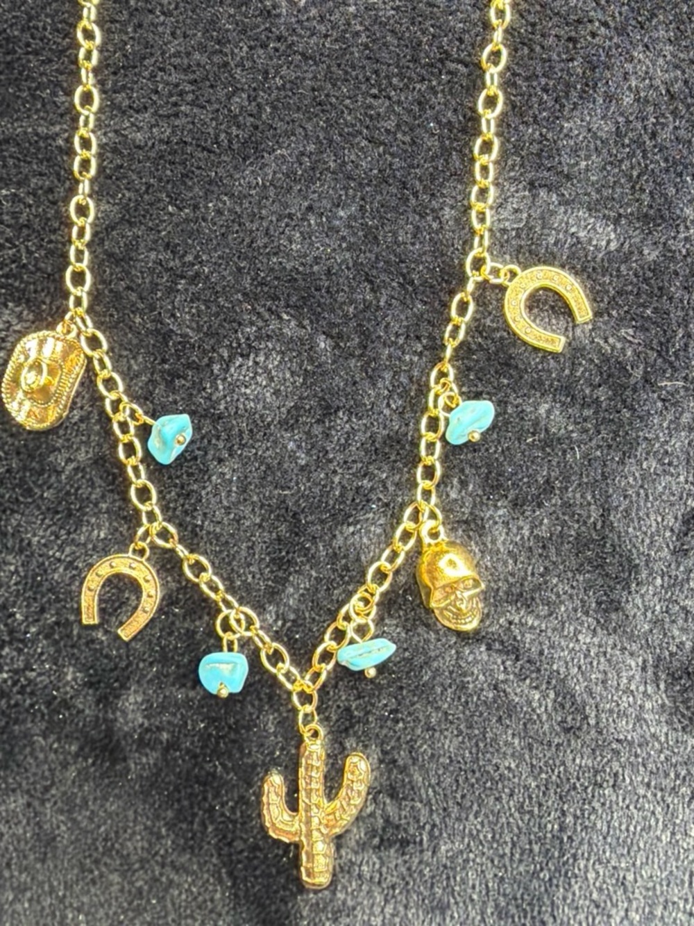 Gold Western Charm Necklace with Turquoise Accents